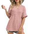 thumbnail image 2 of Top plisado con cuello en V para mujer, blusa plisada con cuello en V suave y transpirable a la moda, cómoda para la piel, rosa, XXL, 2 of 5