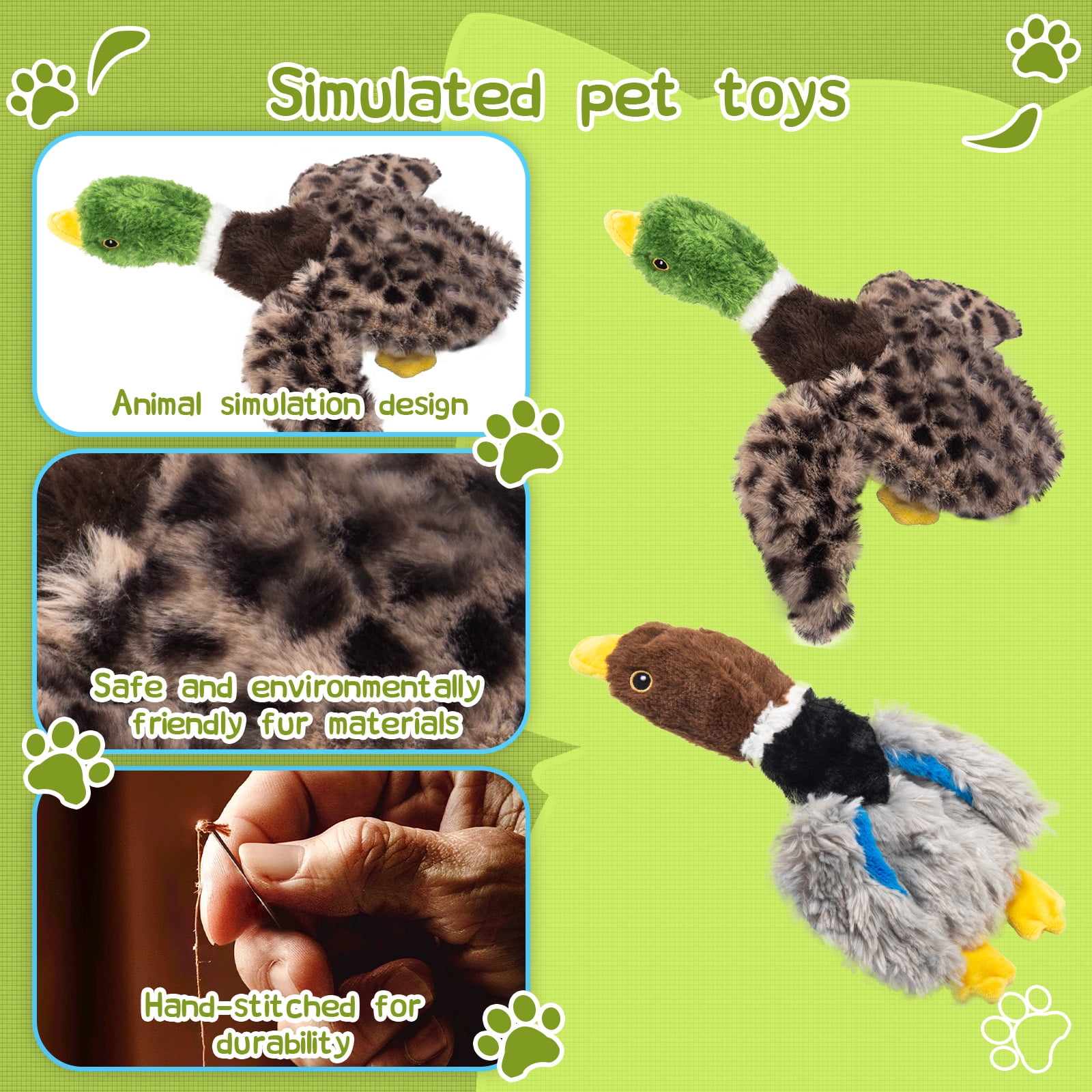 Calibonbon Dog Squeaky Toy Set  2-Pack Durable Plush Chicken, Pheasant, Goose for Small and Medium Dogs  Soft Bird Chew Toys with Crinkle Sound for Puppy Play, Interactive Training
