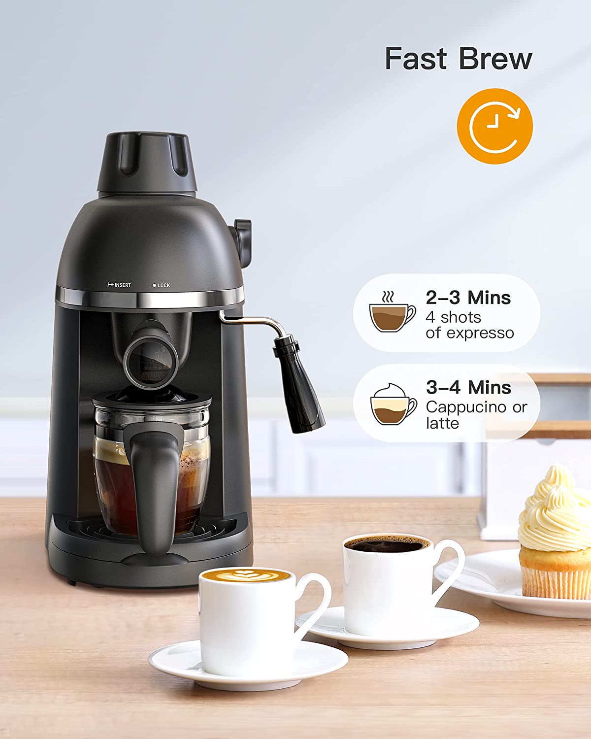Espresso Machines with Milk Frother,1-4 