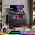 thumbnail image 6 of Laintene TV Stand Dresser for 60" TV, Long Dressers for Bedroom with LED and Power Outlet, Fabric Chest TV Stands for Living Room, PU Black, 6 of 8