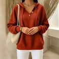 thumbnail image 3 of MexChoioe Womens Hooded Sweatshirt Waffle Knit Henley V Neck Button Placket Drawstring Hood Long Sleeve Pullover Hoodie, 3 of 6
