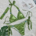 thumbnail image 2 of JIANJIA Swim Suits for Women Summer Gradient Print Lace Up Halter Sexy Sparkly Brassiere With Thongs Split Beach Hair Band Three Piece Bikinis Swimwears Holiday Wear,Green,S, 2 of 3