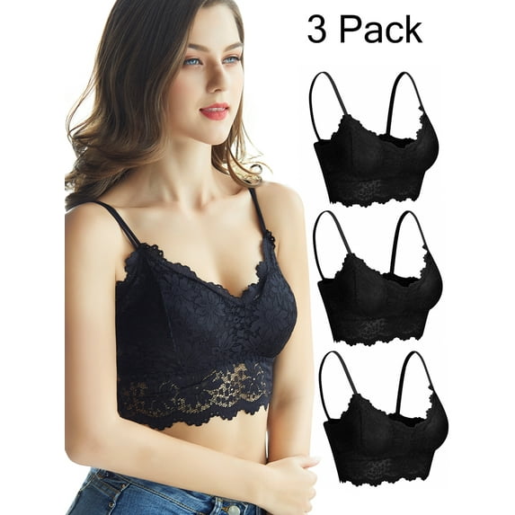 SAYFUT Women's 3PCS Sexy Floral Lace Bras Removable Padded Bra Racerback Breathable Halter Bralette Bra Lingerie