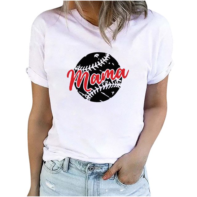 EQWLJWE Hauts d'Été pour Femmes Hauts pour Femmes Liquidation Mode Féminine Été Col Rond Loisirs Manches Courtes Imprimé Baseball