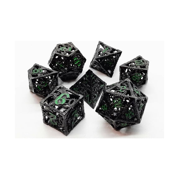 Old School Dice & Accessories Hollow Dragon Dice - Black w/Green (7) New