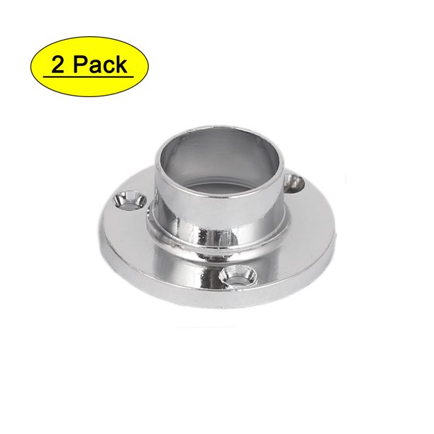 Wardrobe Round Pipe Closet Rod Flange 20mm Dia Silver Tone 2pcs