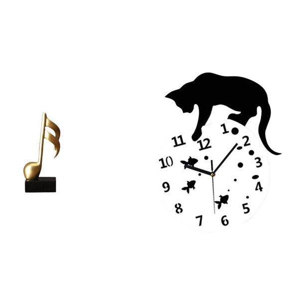 Reloj De Pared Con Forma De Nota Musical De Resina Con Forma De Gato. Adorno Creativo Para Mesa. Reloj Analógico Silencioso. Pieza Central Para Escritorio, Chimenea, Sala De Estar, Hogar,
