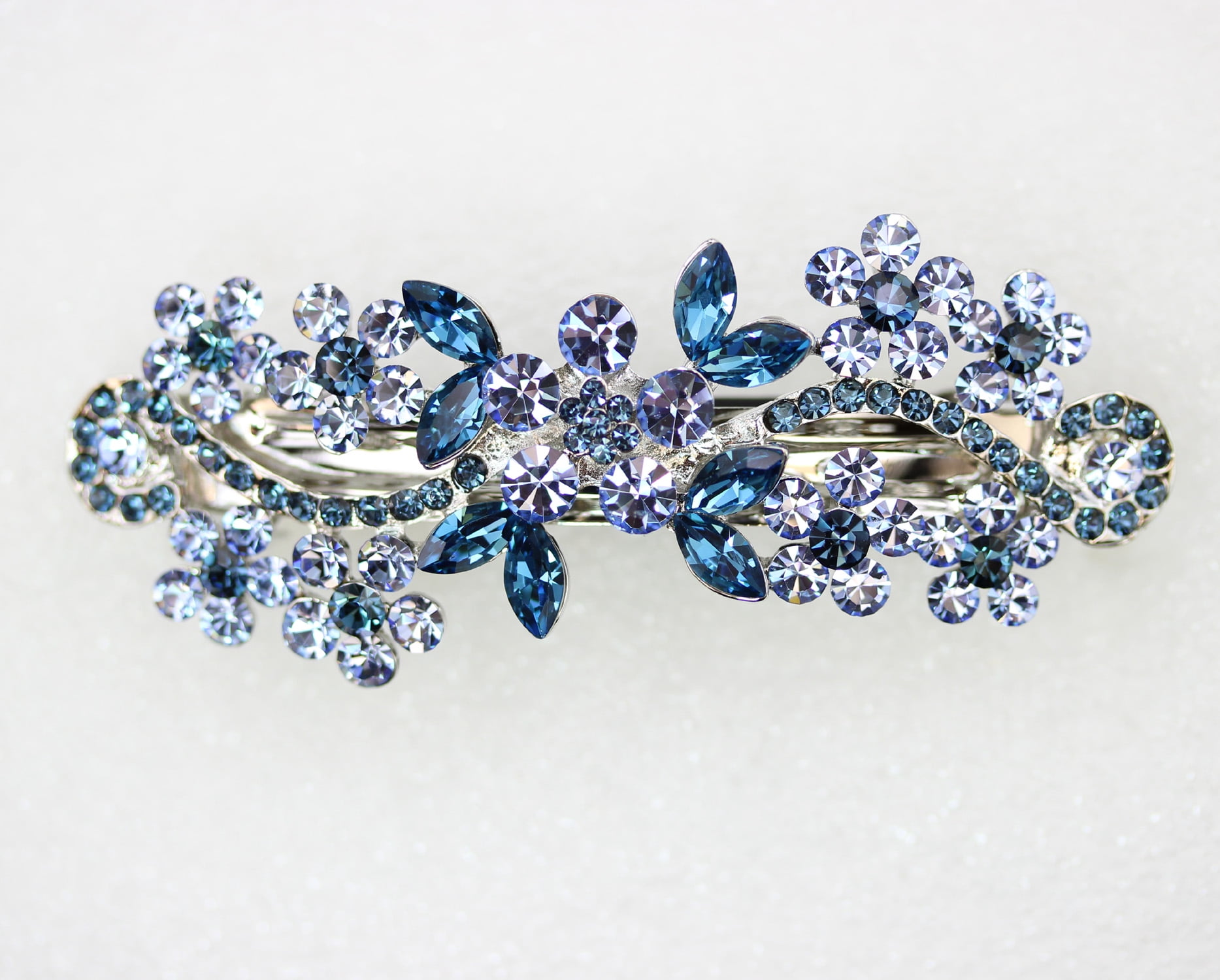 Faship Gorgeous Navy Blue Rhinestone Crystal Floral Hair Barrette Clip