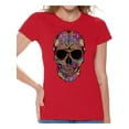 thumbnail image 1 of Awkward Styles Women's Black Flowered Skull Graphic T-shirt Tops Floral Sugar Skull Day of Dead, 1 of 4