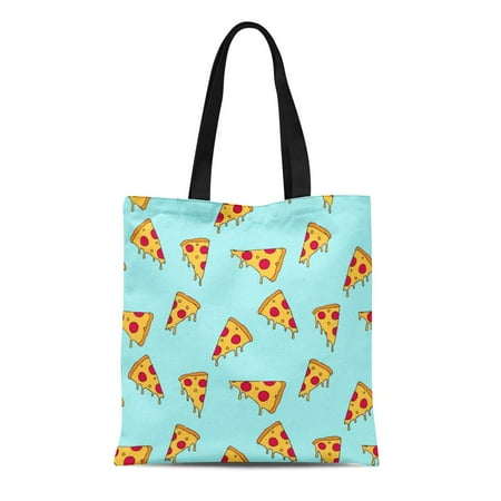 SIDONKU Canvas Tote Bag Pattern Pizza Slice Doodle Funny Sketch Food Restaurant Delivery Durable Reusable Shopping Shoulder Grocery (Best Pizza Delivery Bags)