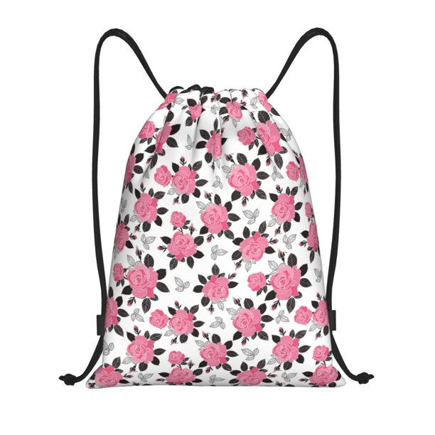 Fotbe Rose Flowers Bolsa Mochila con Cordón Estampada, Bolsa de Gimnasio Deportiva, Bolsa Cinch, Bolsa con Cordón para Hombres y Mujeres-Small