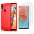 thumbnail image 1 of Case for Samsung Galaxy A11 Case,with Samsung Galaxy A11 Screen Protector.[3 in 1] Scratch Resistant Carbon Fiber Cover + 9H Tempered Glass Screen Protector (Red), 1 of 7