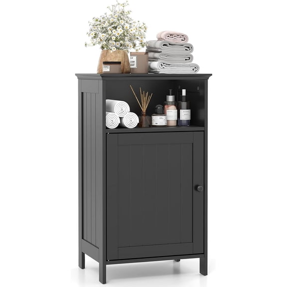 XiangJi Bathroom Storage Cabinet, Freestanding Wooden Single Door Side Floor Organizer with Adjustable Shelf, Small Bathroom Cabinet for Small Spaces, Living Room (Black)