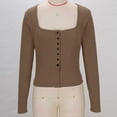 thumbnail image 5 of cfhntfmh Women Knit Ribbed Fitted Button down Cardigan Square Neck Tops Long Sleeve Going out Tops Fall Clothes, 5 of 7