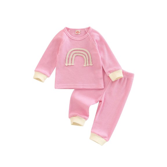 Bagilaanoe 2Pcs Newborn Baby Girl Long Pants Set Rainbow Embroidery Long Sleeve Sweatshirt Pullover Tops Trousers 3M 6M 12M 18M 24M Infant Fall Casual Sweatsuit