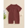thumbnail image 6 of BemeyourBBs Newborn Baby Boy Girl Summer Clothes Infant Baby Boys Cotton Linen Outfit One Piece Romper Solid Color Lapel Short Sleeve Button Down Jumpsuit Shorts, 6 of 9
