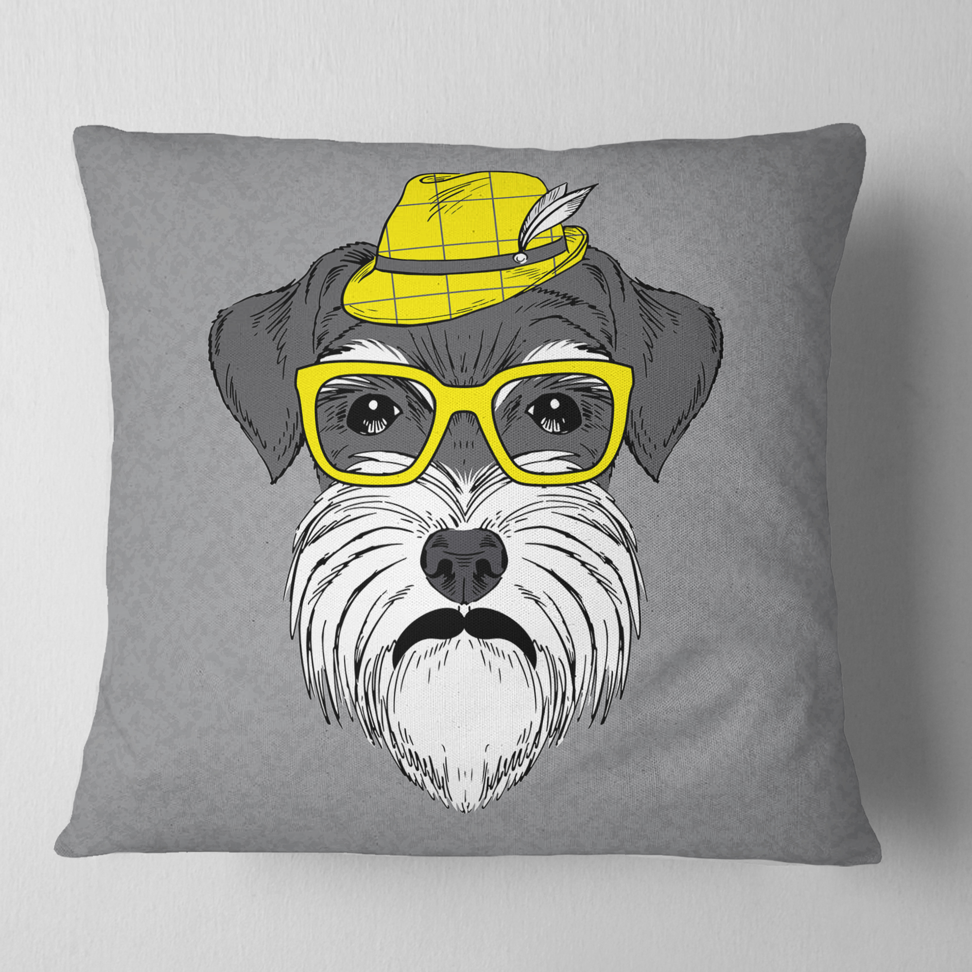 Designart Schnauzer with Hat and Glasses - Contemporary Animal Throw Pillow - 18x18