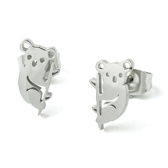20pairs Non-Cute Little Animal Theme 304 Stainless Steel Stud Earrings Koala 11x6.5mm