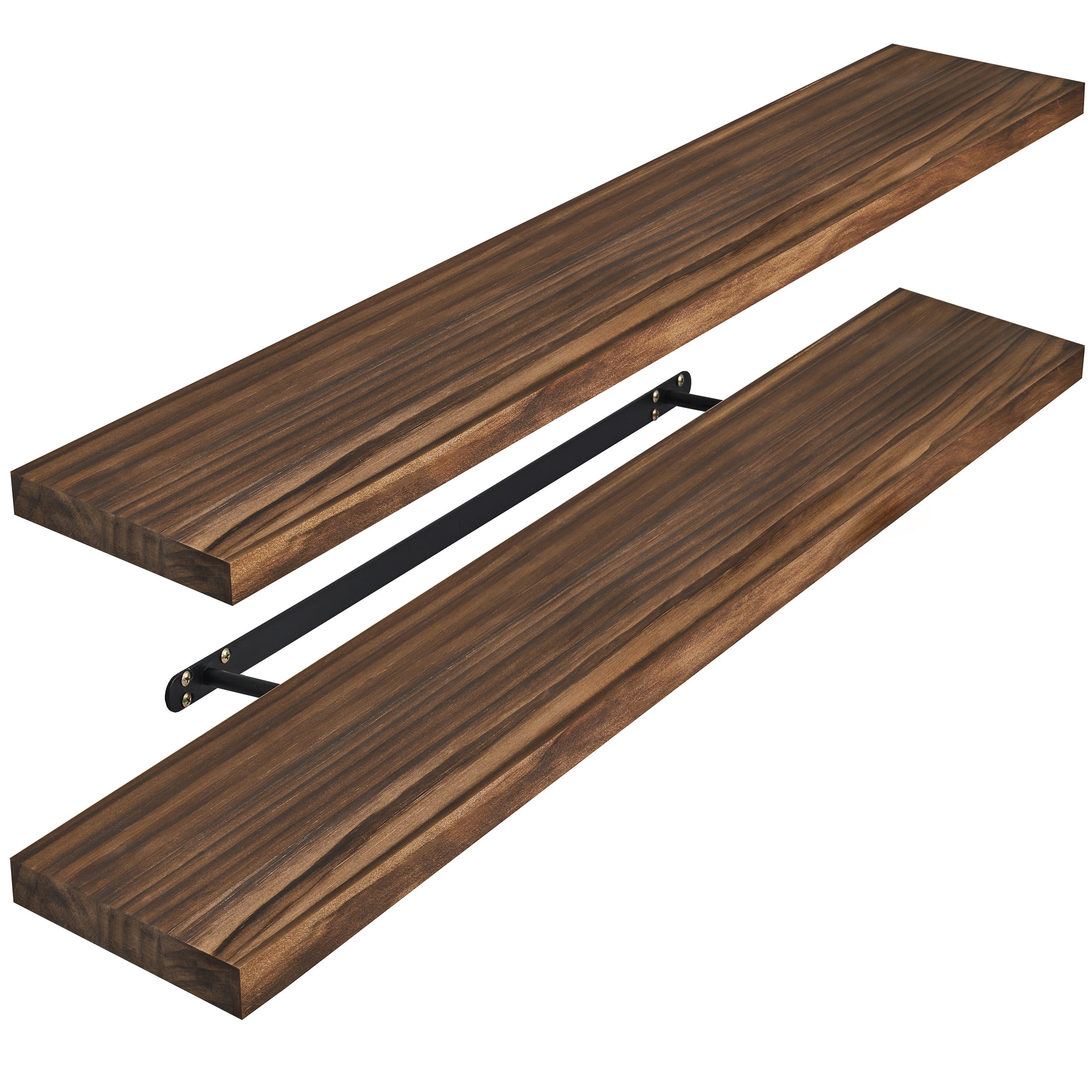 Sorbus 2-Pack Solid Wood Floating Shelves, 35 in, Brown, Wall-Mounted Storage