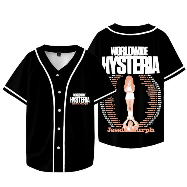 Jessie Murphy Worldwide Hysteria Tour Logo Veste de Baseball Tee Unisexe Col en V Manches Courtes T-Shirts,S,Style 2