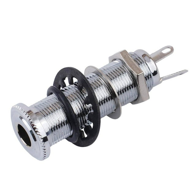 GLFILL 1pcs Electric Guitar Jack- Anti-noisy Bass Parts 6.35mm Stereo-Output Input 1/4 Inch Socket Plug- Brass Straight Ribbed Tube Chrome