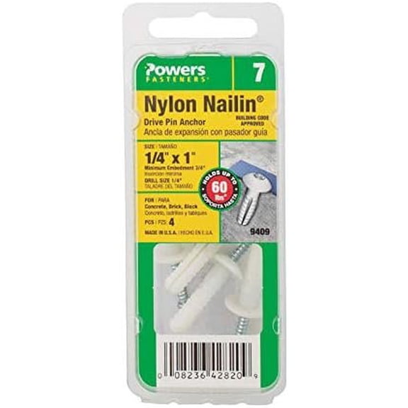 Hillman Nylon Nailin Anchors 1/4 " X 1 " 60 Lb. 4/Pack