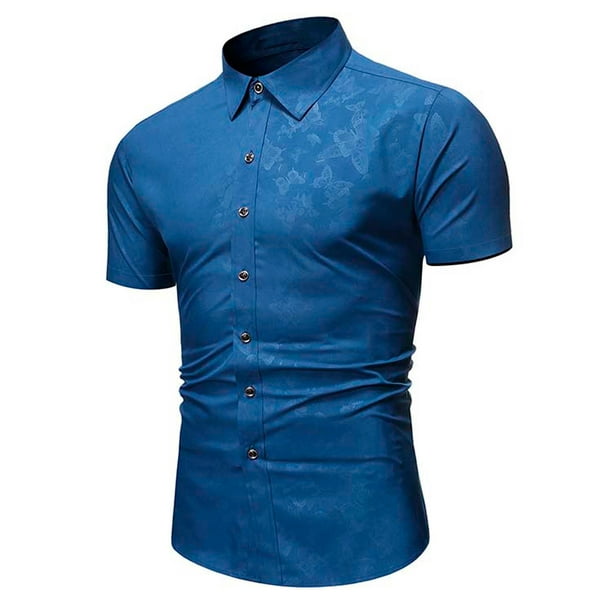 Slim Fit Short Sleeve Dress Shirts for Men Printed Lapel Fashion