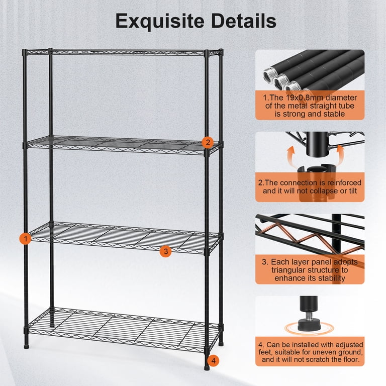 3-Tier Metal Storage Shelving Unit – 36”W X 14”D X 32”H, Adjustable Wire Rack For Garage, Kitchen, Office, Black