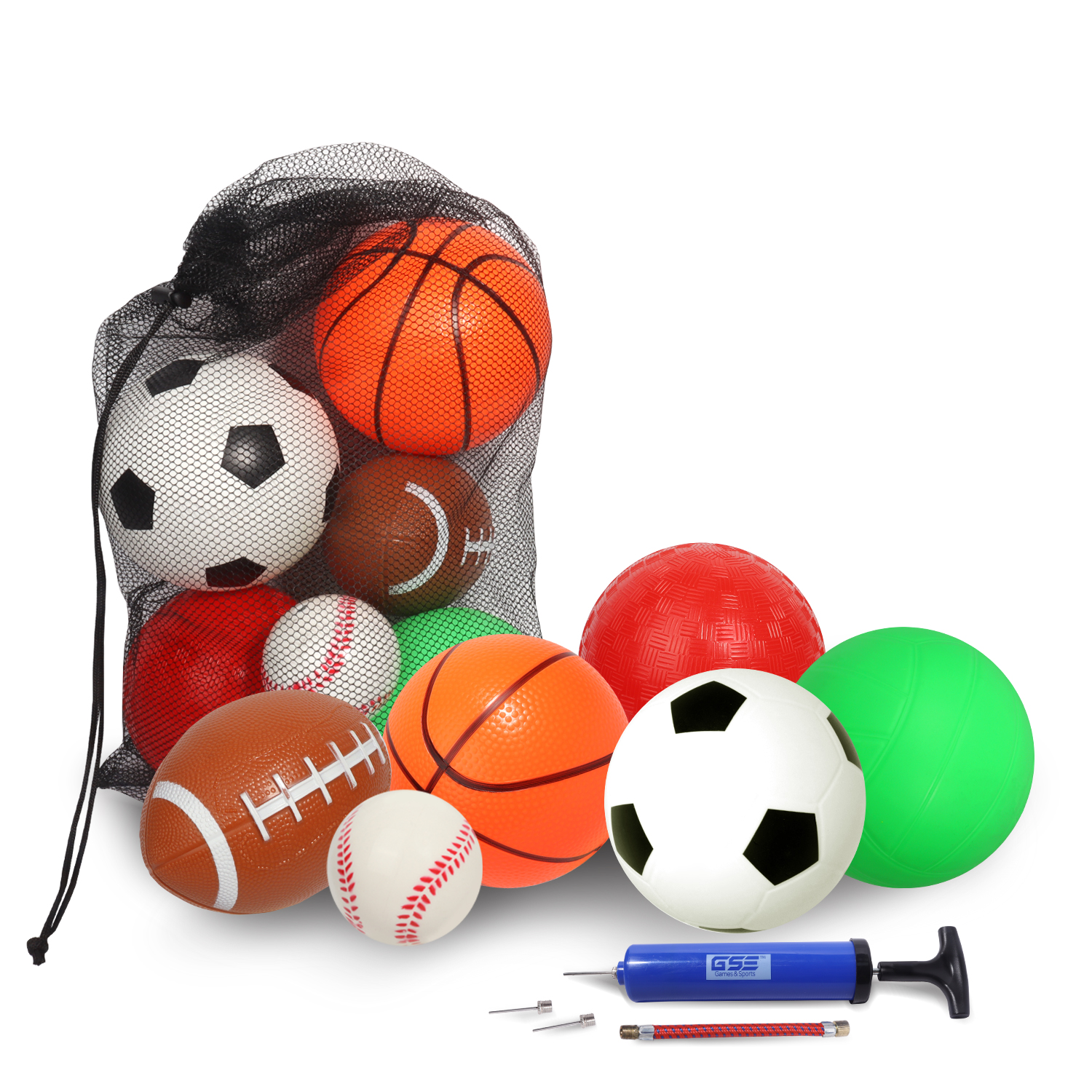 GSE Games & Sports Expert Set of 6 Mini Soft Sport Balls Set with Pump