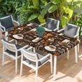 thumbnail image 2 of Coffee Table Cloths for 3 Foot Rectangle Tables, Brown Retro Coffee Theme Beans Latte Tea Cup Patio Waterproof Elastic Fitted Tablecloths, Washable Rectangular Table Cover for Camping, 2 of 8