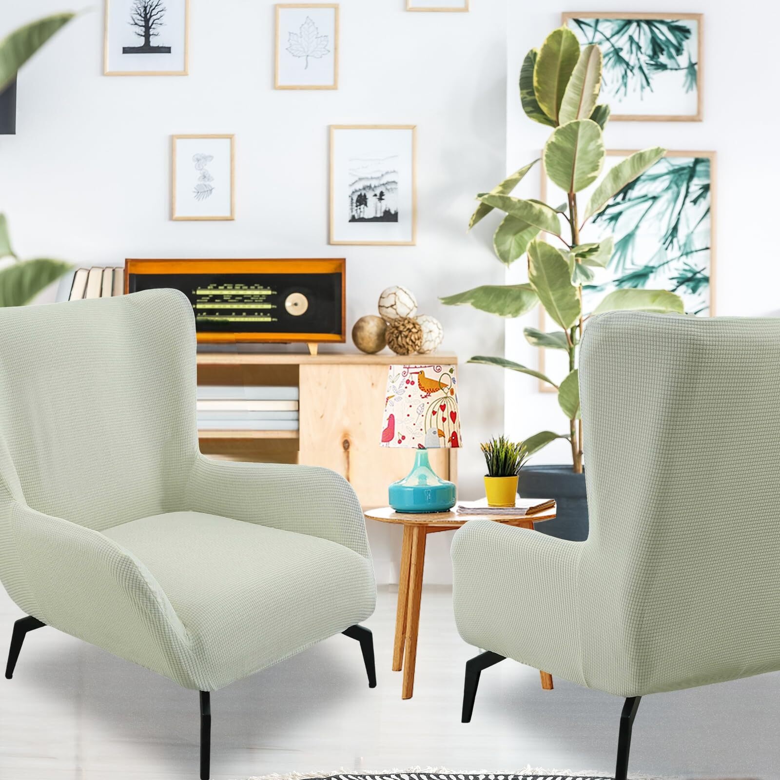 BH-JJSMGS Mid Century Modern Accent Chair Cover Jacquard Armchair Slipcover Soft Armchair Sofa Covers Removable Washable Chair Covers with Arms Furniture Protector for Living Room