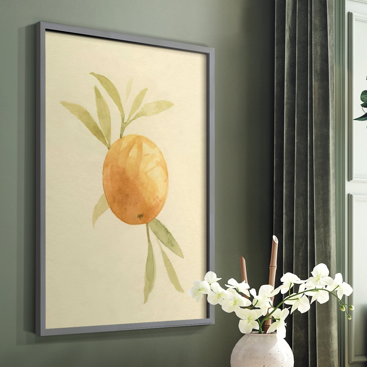 Dappled Oranges I Framed Print in Gray Solid Wood Framed Print No Nail Hanging