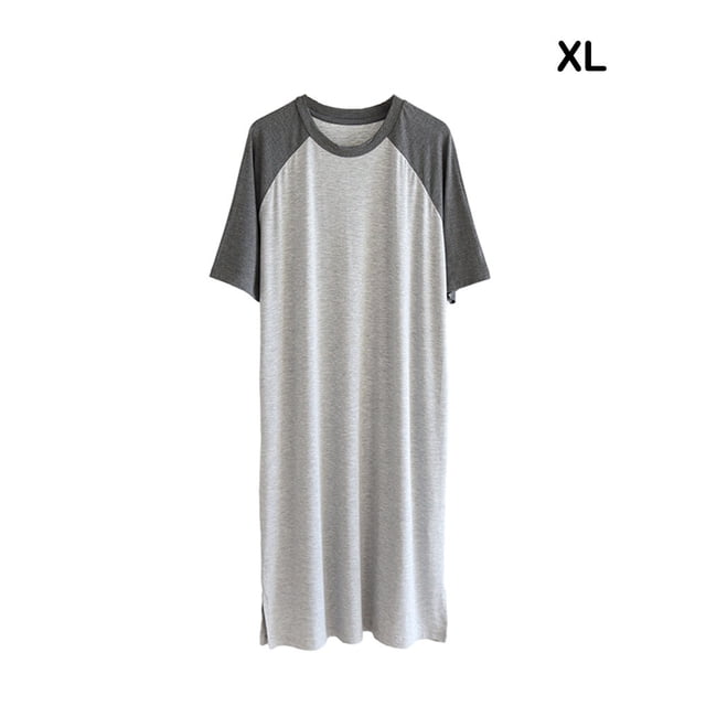 Chemise de Nuit pour Homme en Coton Raglan, Vêtement de Nuit Léger, Robe de Pyjama Respirante à Col Rond, Chemise de Sommeil à Empiècements, Nuisette Gris Foncé/gris Pâle TG