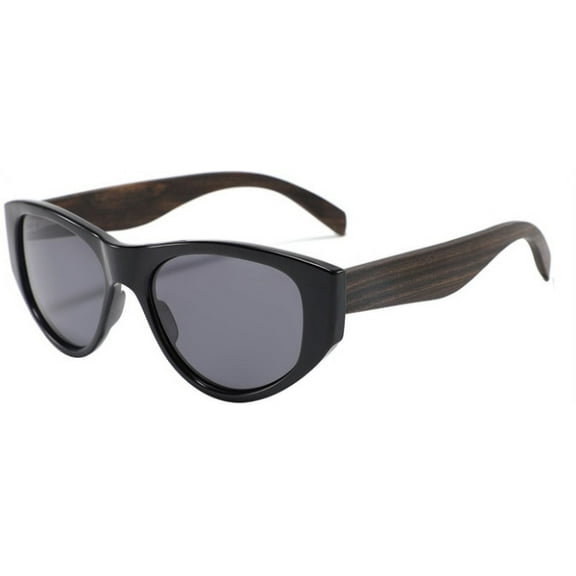 Root Bella Black PC Gray Lens Wood Temples Women's Sunglasses|1YR. Warranty