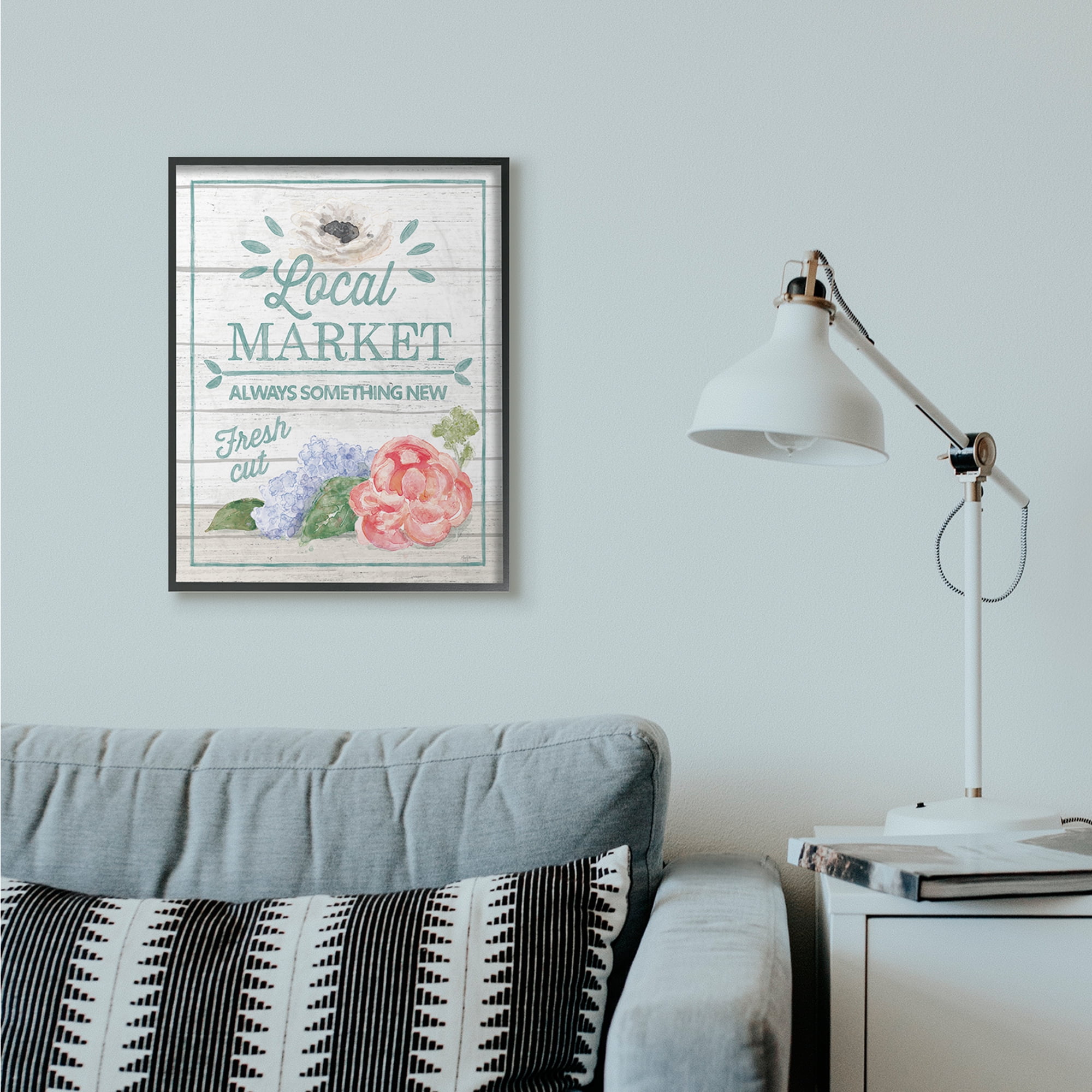 Stupell Industries Local Market Flowers Rustic Wood Textured Word Design Framed Wall Art by Mary Urban