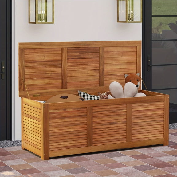 BravoInnovate Hub 46 Gallon Deck Storage Box Acacia Wood Organization Toys Cushions Tools, Box, Cabinet, Rack for Outdoor Storage