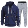 thumbnail image 2 of ibiyuan Jogging Suit Drawstring Long Sleeve Workout Big and Tall Ribbed Casual 2 Piece Hoodie with Sweatpants,2PCS,Navy, 2 of 3
