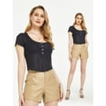 thumbnail image 3 of SSLR Crop Tops for Women Short Sleeve T Shirts Waffle Ribbed Henley Scoop Neck Tee Shirts, 3 of 7