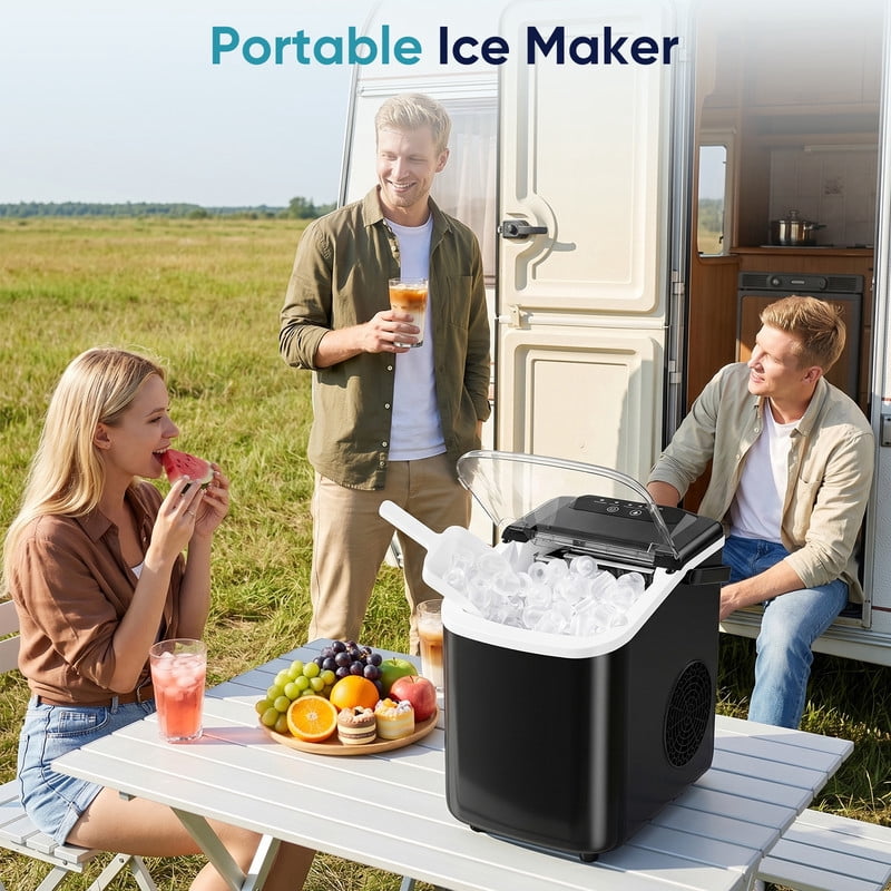Gianna Ice Maker, Nugget Ice Makers Countertop, Portable Handle, 26lbs Daily, 9 Bullet Cubes in 6~8 Mins, Self-Cleaning with Basket and Scoop for Home，Kitchen，Black