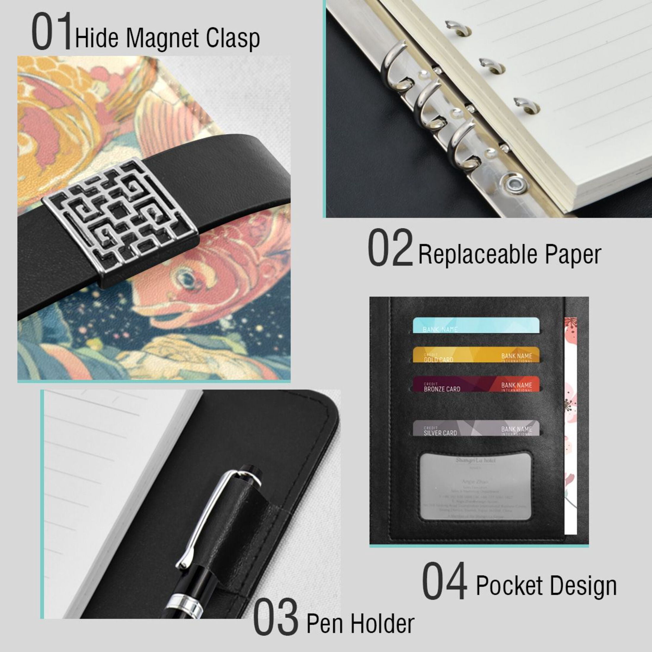 Leather Planner Leather Notebook Notebook Journal Binder Design Pen Pocket Design Convenient for Storage Space Suit Anime