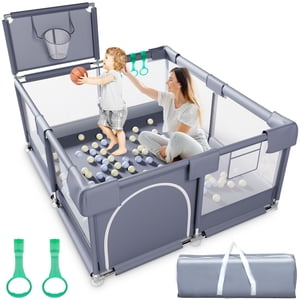 Babyeap Large Portable Baby Playpen with Zipper Door