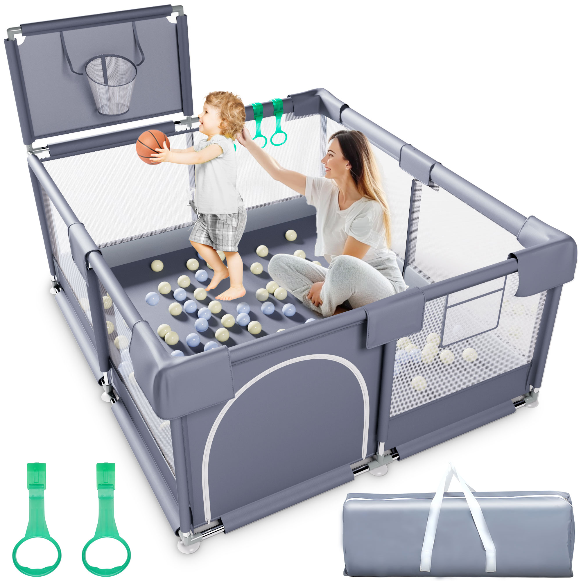 Babyeap Large Portable Baby Playpen with Zipper Door