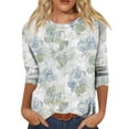 thumbnail image 6 of WTOBBY Women's Retro Style 3/4 Sleeve Round Collar Printed Blouse with Floral Design, Ladies Casual Top for Retro Look, Comfortable T-Shirt for Everyday Fashion,Light Green M, 6 of 7