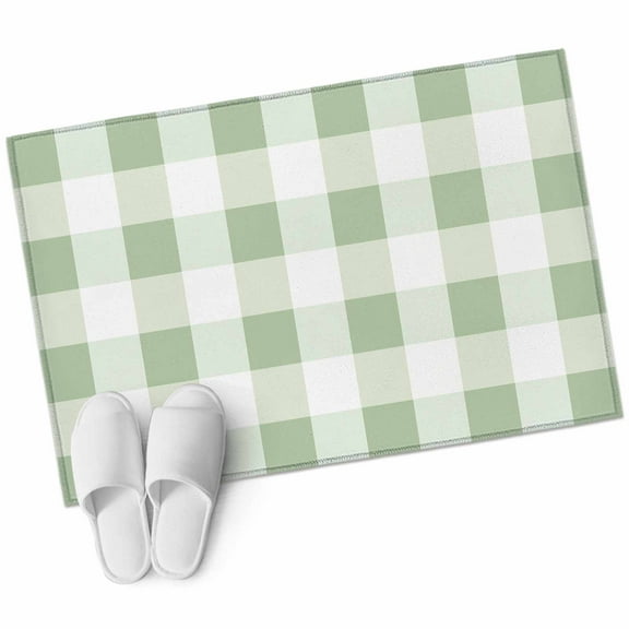 Sage Green Plaid 2'x3' Washable Rug, Spring Farmhouse Buffalo Checkered Non-Slip Soft Doormat Area Rugs for Entrance Bathroom Bedsides, Carpet for Kitchen Bedroom, Entryway Floor Mat
