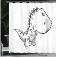 thumbnail image 3 of Ambesonne Sketch Art Shower Curtain, Funny Little Dinosaur, 69"Wx84"L, Charcoal Grey White, 3 of 4