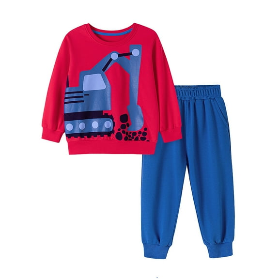Kiijoy Toddler Boys Outfits Excavator Print Sweatshirt Jogger Pants Sweatsuit, Sizes 3-4T