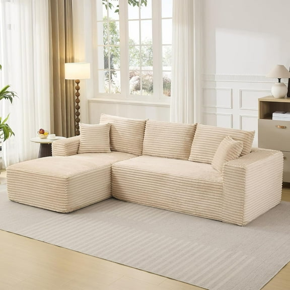 108" Sectional Couches L-Shaped Plush Corduroy Fabric Upholstered Modular Sectional Couches with Left Chaise, Modern Lounge Sofa, No Assembly Required  for Living Room,