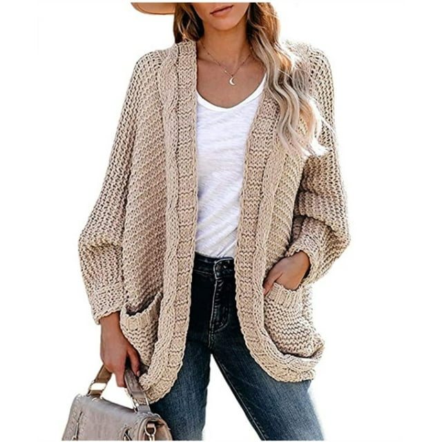 Tralilbee Women's Long Sleeve Open Front Chunky Oversized Knitted Sweater Cardigan
