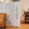 thumbnail image 2 of 66.9Inch Folding Room Divider, 3 Panels Wood Carved Privacy Screens, Free Assembled Freestanding Partition for Home Office Restaurant Bedroom (White-Washed), 2 of 16