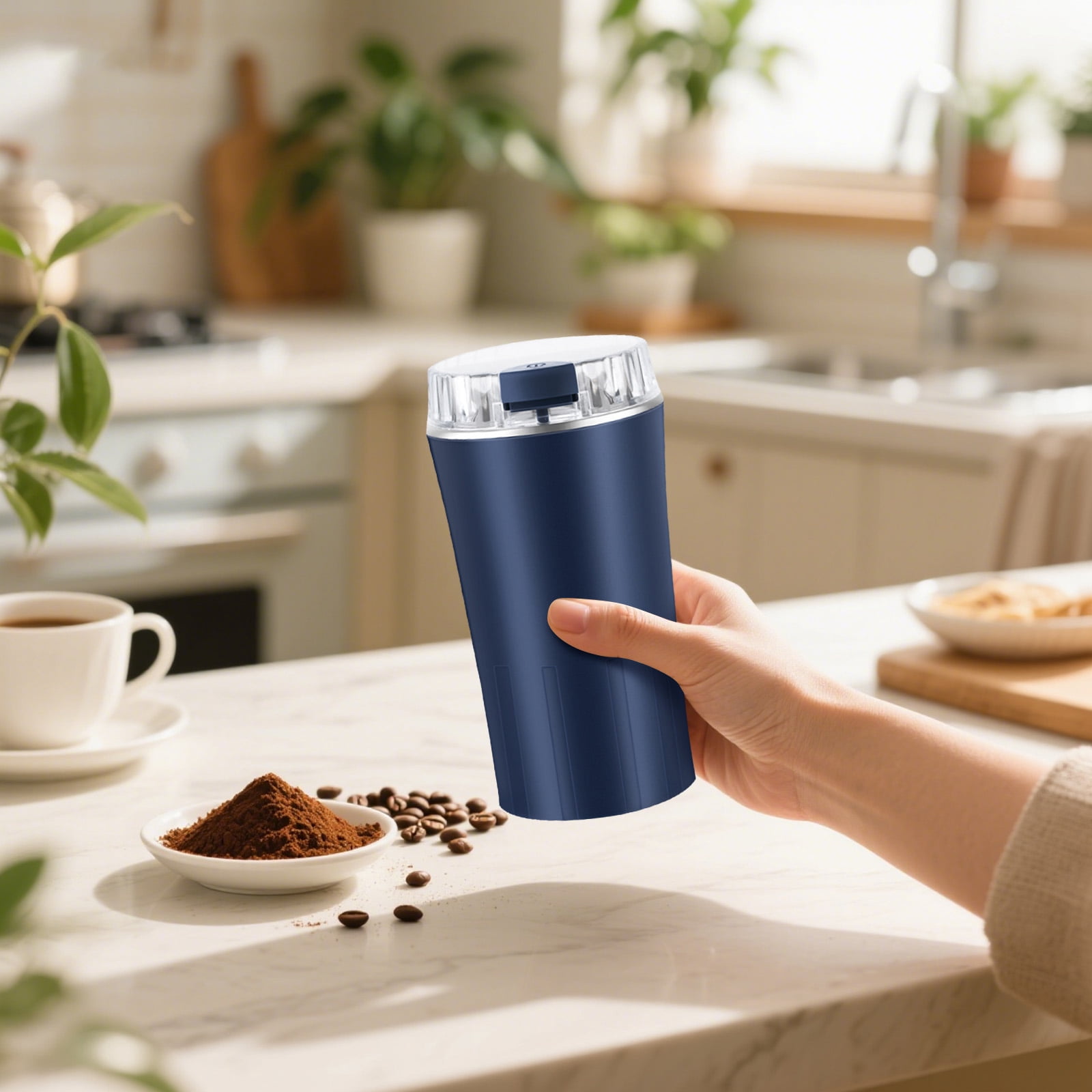 Electric Herb Grinder, 300W Powerful Motor Fast Grinding With One-Touch Operation, 250Ml Capacity Stainless Steel Blades For Coffee Spices Herbs